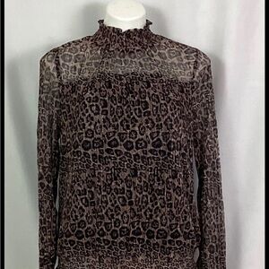 Leopard Print Sheer Shimmer Women's long sleeve Top